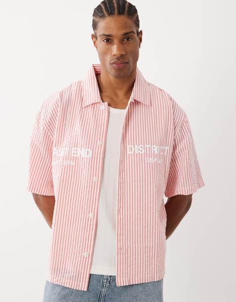 Cotton On - Ventura - Camisa color coral a rayas de manga corta - view 1