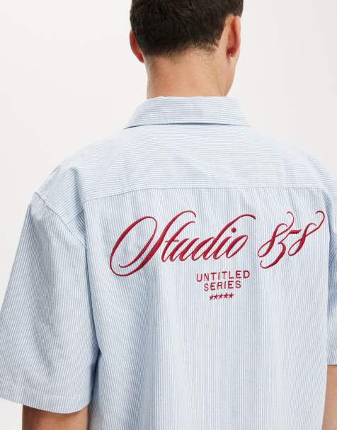 Cotton On Ventura short sleeve shirt in blue stripe - view 1