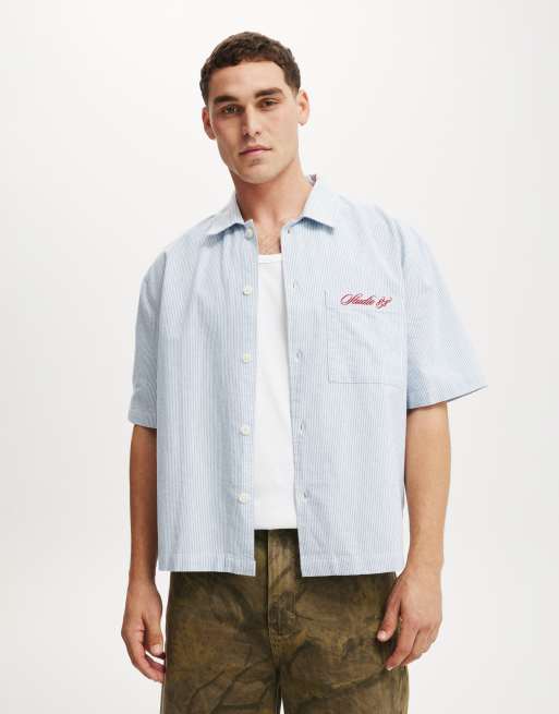 Cotton On Ventura short sleeve shirt in blue stripe, 2 of 4