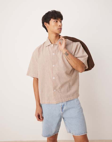 Cotton On Ventura short sleeve shirt in mocha stripe - view 1
