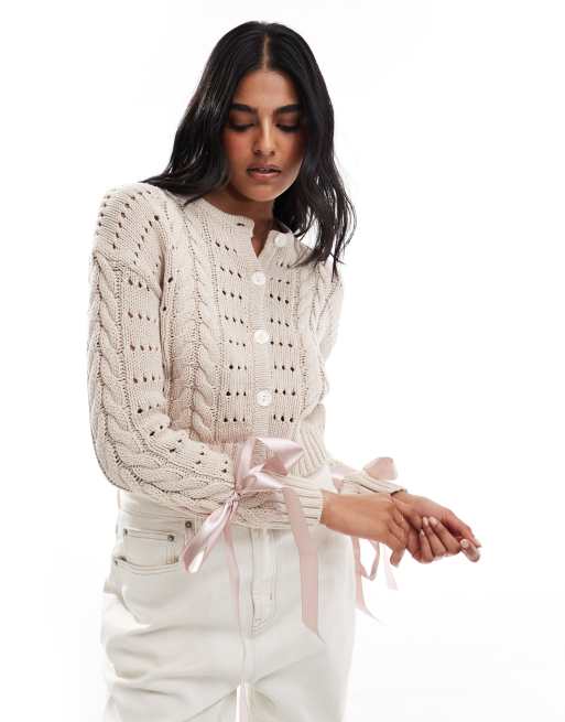 Cotton On - Vest met ronde hals en strikdetails in stone