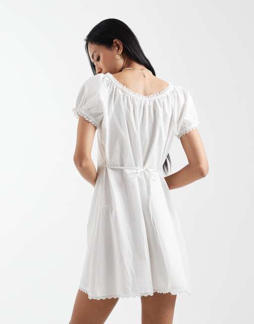 Cotton On - vestido mini babydoll abotonado Emma en blanco, 4 de 4