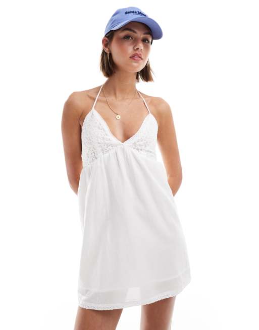 Cotton On - Vestito corto allacciato al collo con bustino in pizzo , 3 di 4
