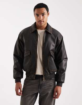 Cotton On Cotton On vintage faux leather bomber in washed brown