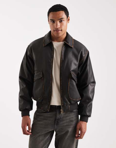 Cotton On vintage faux leather bomber jacket in washed brown - view 1
