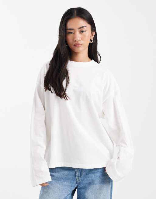 Cotton On - Vintage-hvid oversized firkantet langærmet T-shirt