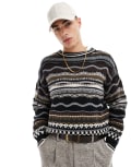 [Cotton:On] Cotton On vintage mix knit jumper in black brown Chest 37 Black pattern