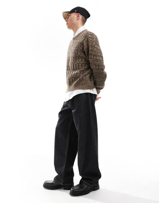 Cotton On vintage style knitted jumper in taupe pattern, 3 of 4