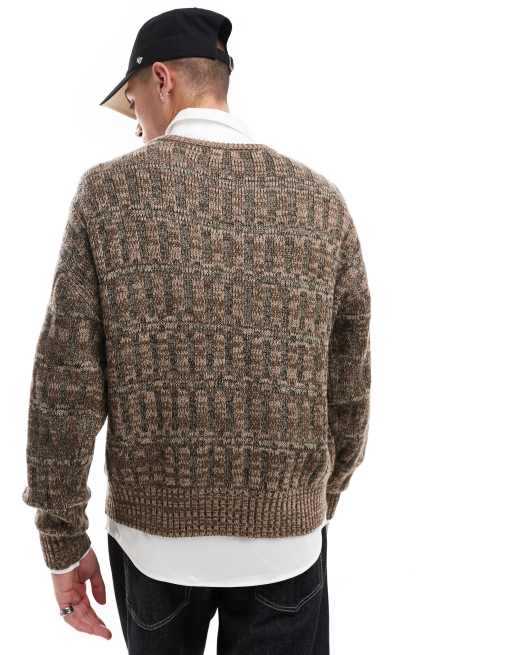 Cotton On vintage style knitted jumper in taupe pattern, 4 of 4