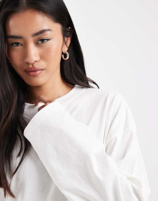 Cotton On – Vintagevit t-shirt med boxig oversize-passform och långa ärmar, 2 av 4