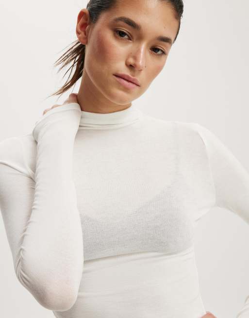 Cotton On – Vintagevit underställstopp med långa ärmar och ståkrage, 2 av 4