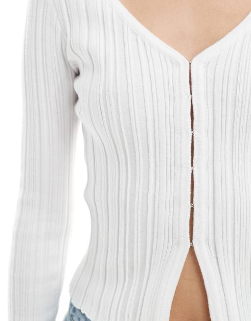 Cotton On – Vit, ribbad kofta i kort design, 3 av 4