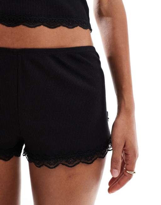 Cotton On waffle lace edge boy shorts in black - part of a set, 3 of 5