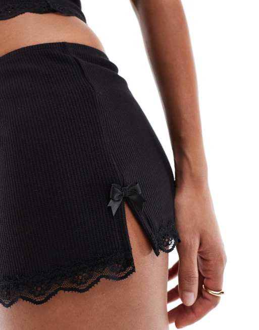 Cotton On waffle lace edge boy shorts in black - part of a set, 4 of 5