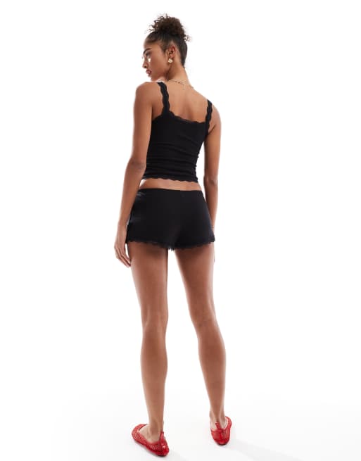 Cotton On waffle lace edge boyshorts in black (part of a set), 5 of 5