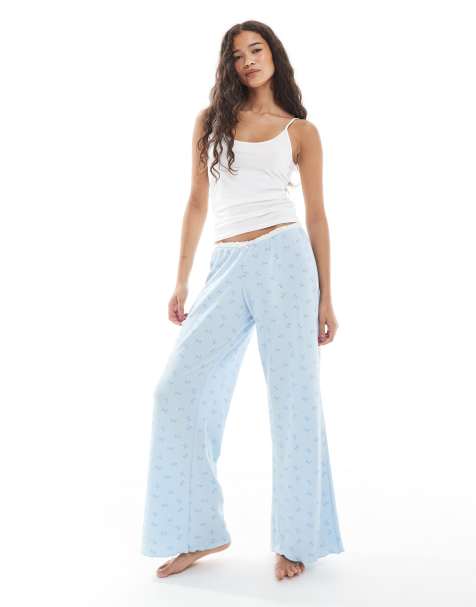 Cotton On waffle wide leg pajama pants in ditsy check - view 1