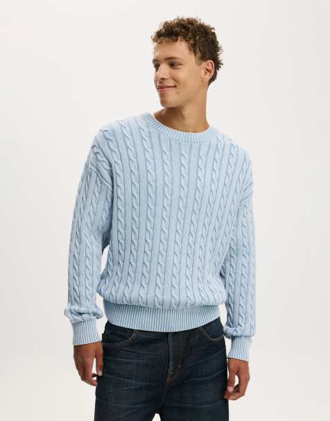 Cotton On Washed box fit crew knit in light/pastel blue - view 1