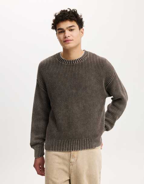 Cotton On washed box fit crew knit jumper in brown - view 1