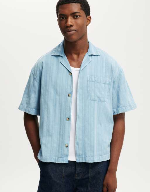 Cotton On Washed box fit short sleeve shirt in washed blue - MBLUE
