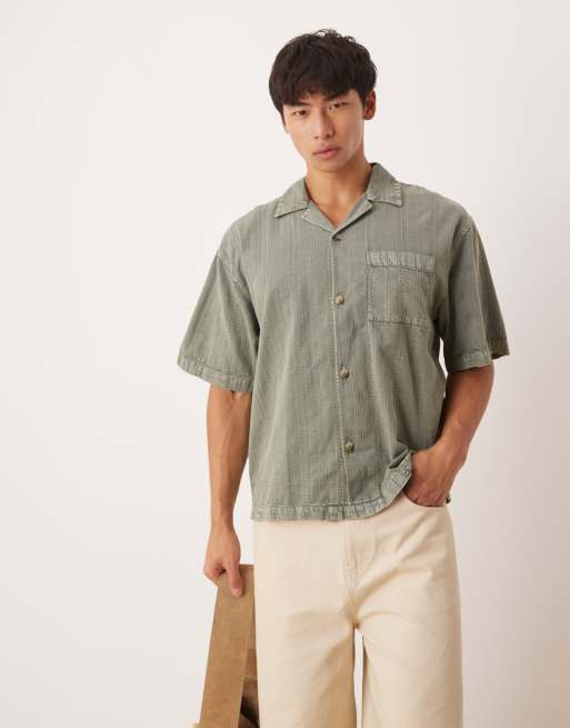 Cotton On Washed box fit short sleeve shirt in washed khaki - KHAKI