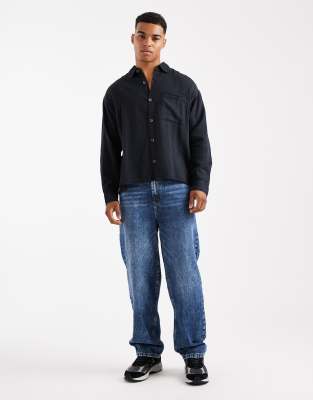 Cotton On Washed Long Sleeve Shirt In Black