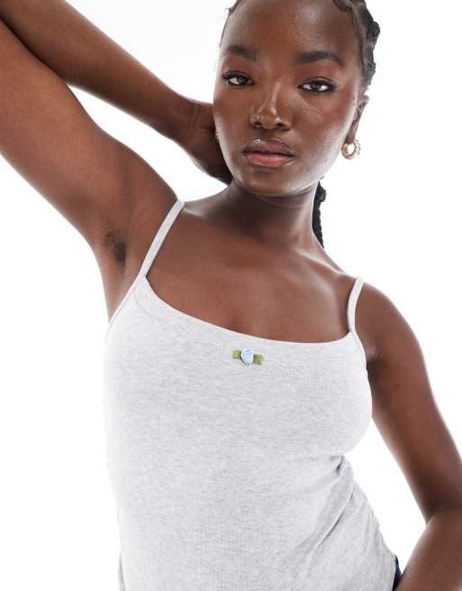 Cotton On white strappy rosette cami in gray, 4 of 4