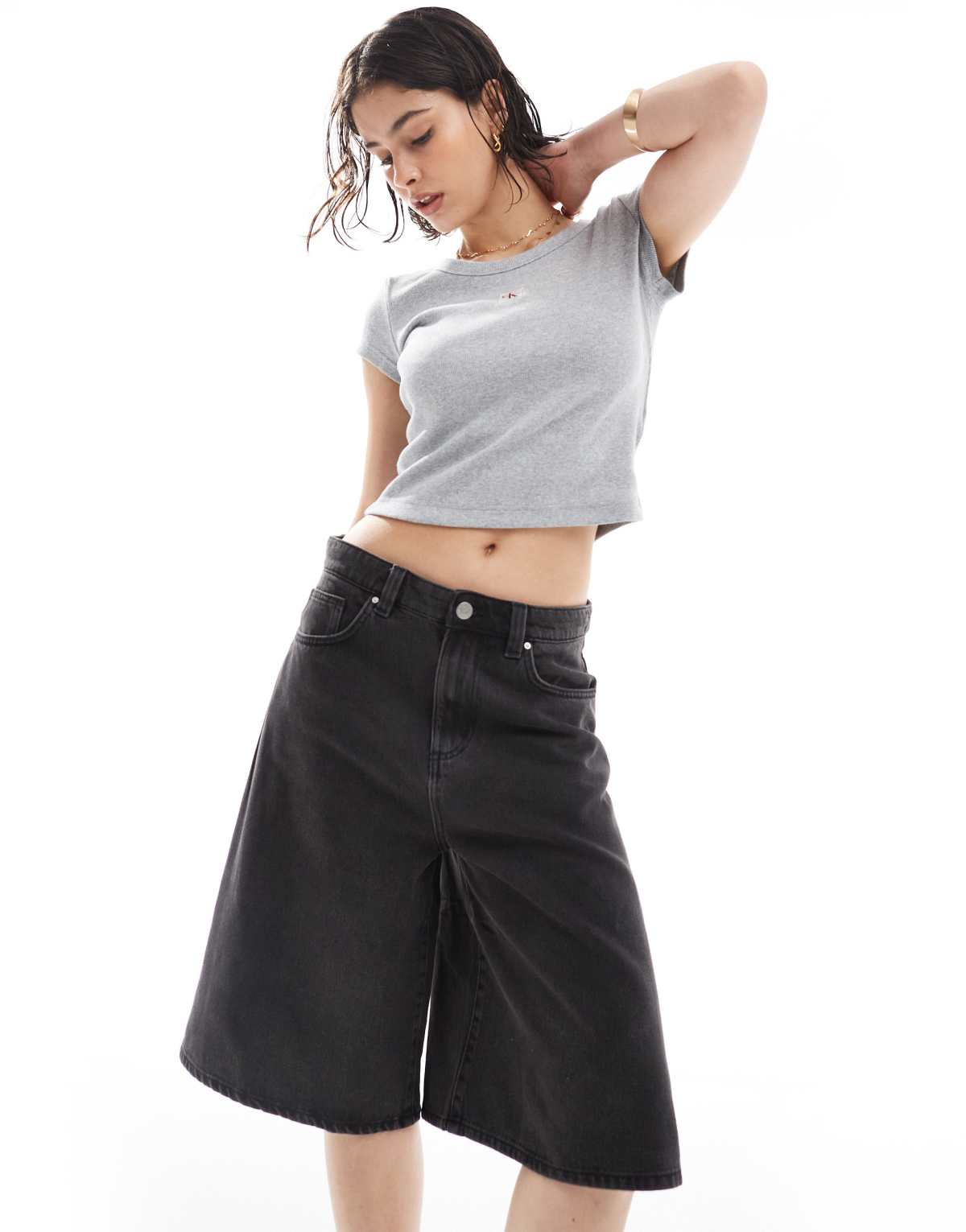 Cotton On wide denim jorts in used black