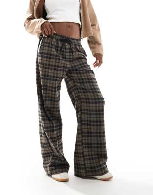 COTTON:ON COTTON ON WIDE LEG BROWN CHECK PANTS 