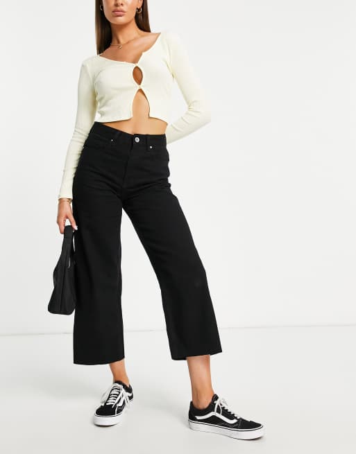 Cotton: On wide leg cropped jean in black | ASOS