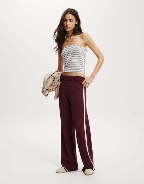 Cotton On Wide leg knit pant in burgundy - AUBURN