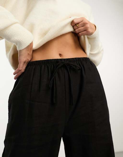 Black Cotton Drawstring Waist Pant