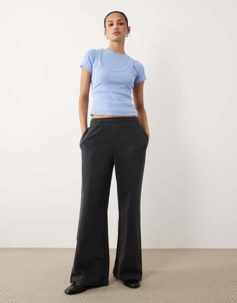 Cotton On wide leg sweat pants in asphalt black - view 1