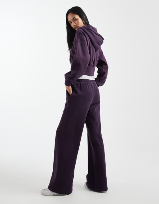 Cotton On wide leg sweatpant co-ord in dark mulberry, 3 of 5