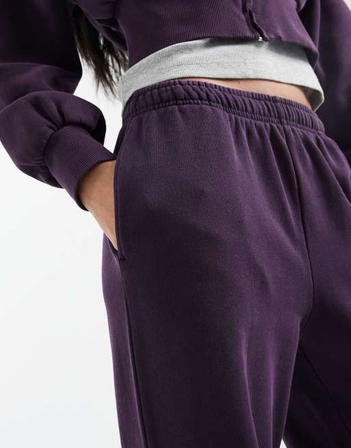 Cotton On wide leg sweatpant co-ord in dark mulberry, 4 of 5