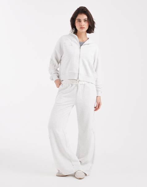 Cotton On wide leg sweatpants with star details in cloud marle (Part of a set) - view 1