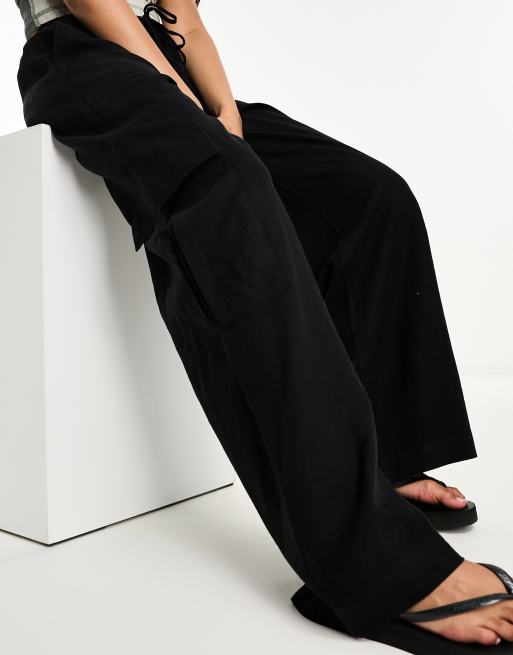 Black cotton wide leg trousers hotsell