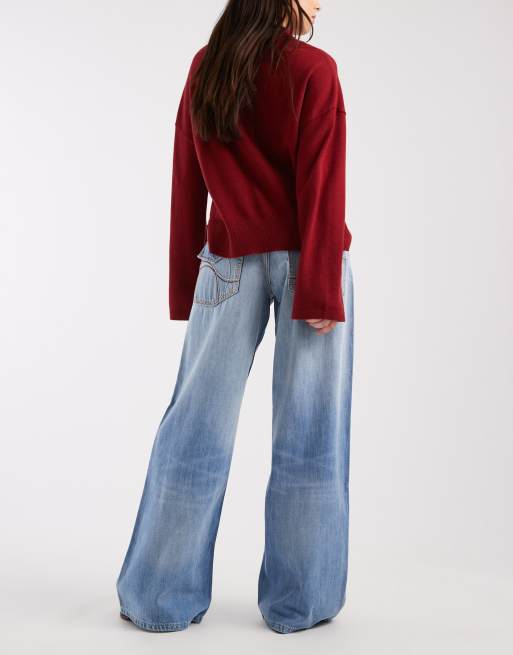 Cotton On - Wijde jeans met lage taille en stiksels in lichtblauw, 2 van 5