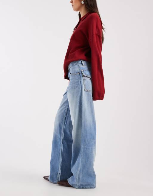 Cotton On - Wijde jeans met lage taille en stiksels in lichtblauw, 3 van 5