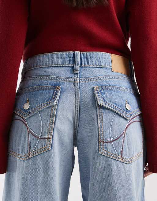 Cotton On - Wijde jeans met lage taille en stiksels in lichtblauw, 4 van 5