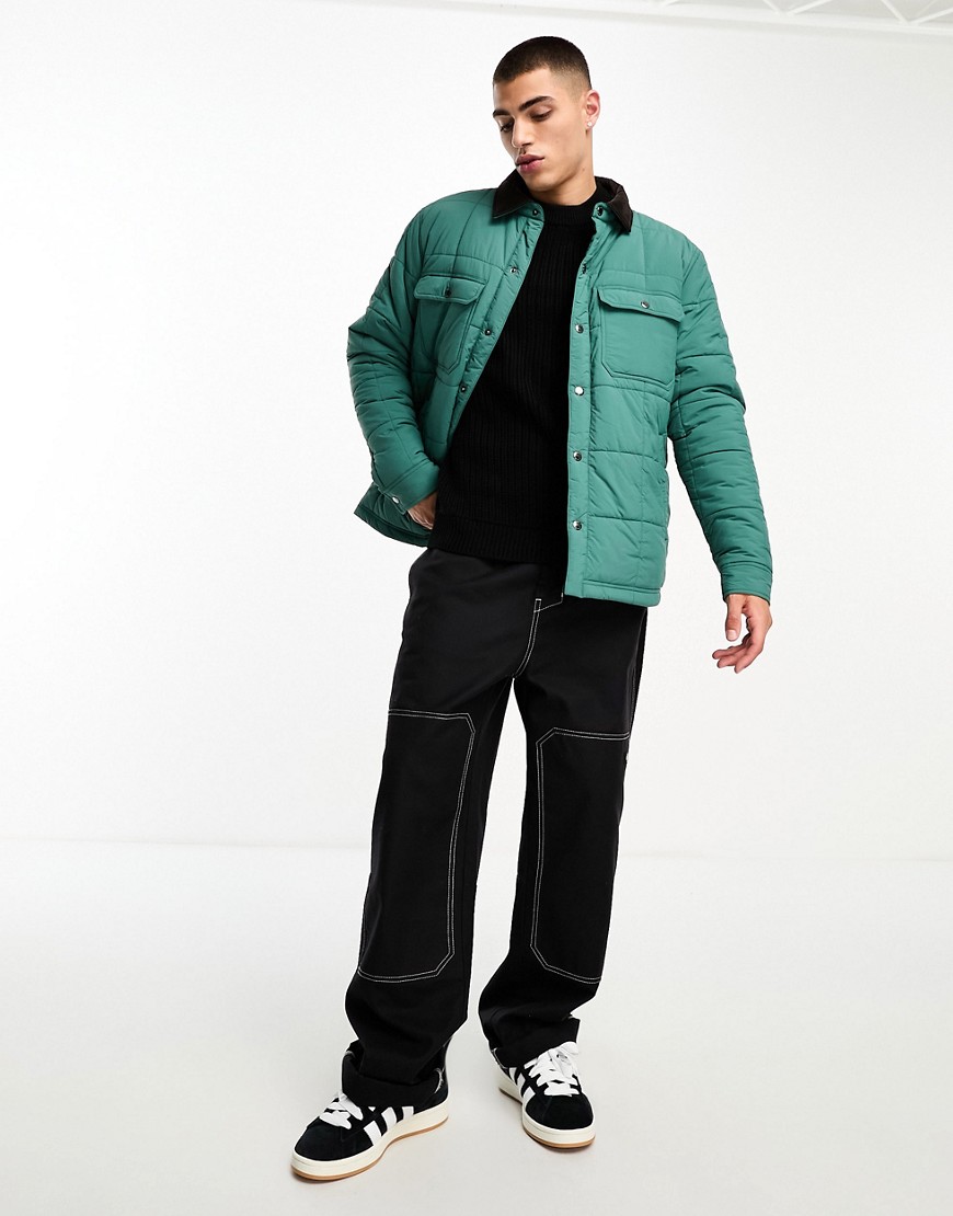 Cotton On workwear puffer jacket with contrast cord collar-Green