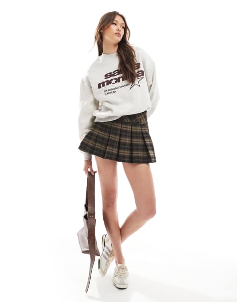 Cotton On wren pleated mini skirt in check brown