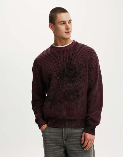 Cotton On Y2k box fit crew knit in burgundy