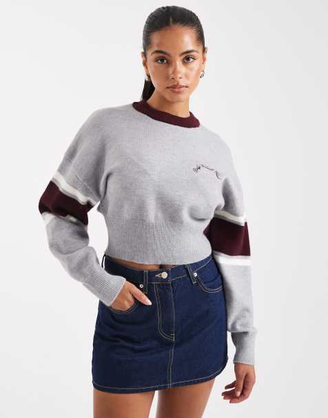 Cotton On stripe knit pullover in grey