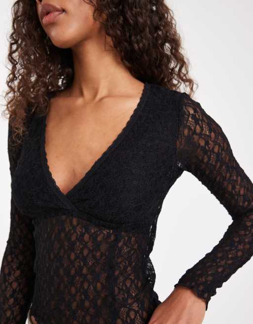 Cotton On zali cross over long sleeve top in black lace | ASOS