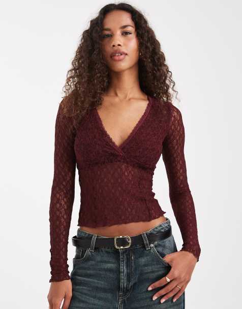 Cotton On zali cross over long sleeve top in cherry lace