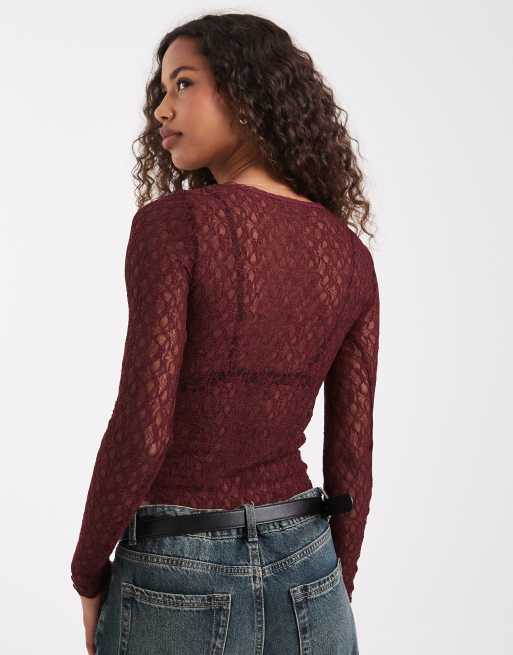 トップス tgor Flare sleeve rib top D.CHERRY トップス tgor Flare sleeve rib top D.CHERRY トップス tgor Flare