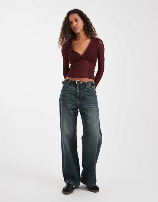 Cotton On zali cross over long sleeve top in cherry lace | ASOS