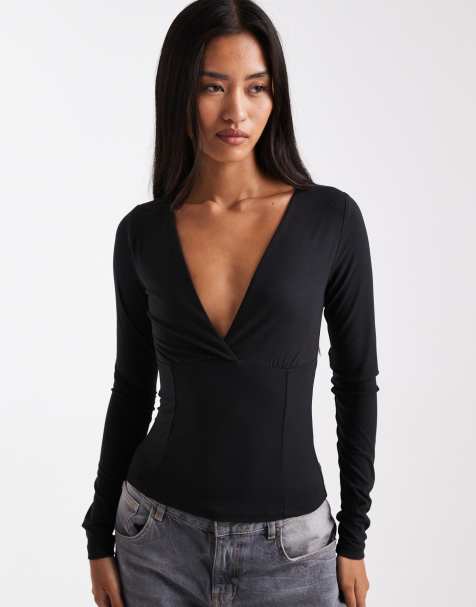 Cotton On zali crossover long sleeve top in black