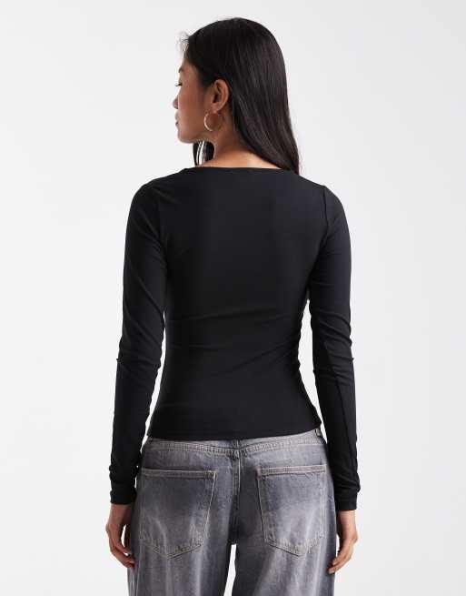 Cotton On zali crossover long sleeve top in black, 4 of 4