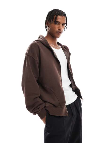 Cotton On – Zapinana na zamek ciemnobrązowa bluza z kapturem o krótkim fasonie - view 1